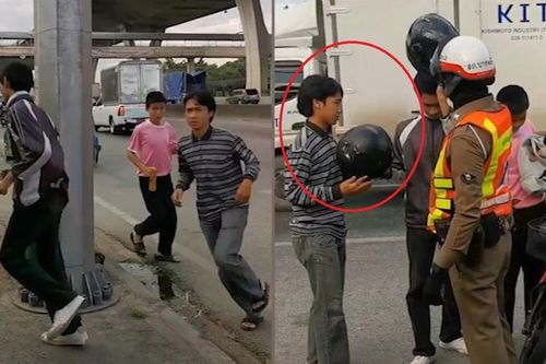 Cảnh sát bắt tài xế chạy quanh cột đèn vì không đội mũ bảo hiểm