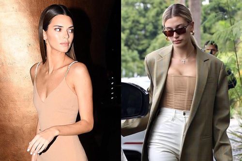 Kendall Jenner diện váy xẻ sâu, Hailey Bieber mặc áo ép vòng một