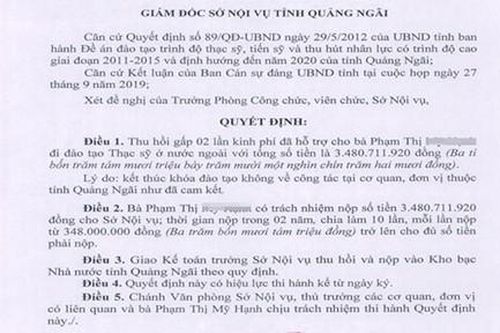 Con lãnh đạo du học không về phải bồi thường gần 10 tỷ đồng