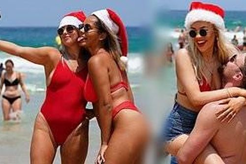 Dàn mỹ nhân áo tắm đỏ rực mừng Noel 'náo loạn' bãi biển ở Úc