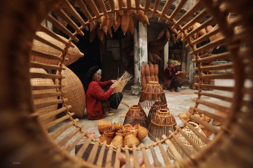 Khung cảnh bình yên của làng nghề đan đó Thủ Sỹ