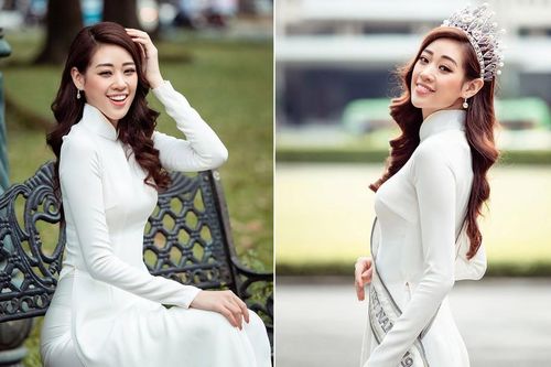 Hoa hậu Khánh Vân diện áo dài trắng, khoe dáng quyến rũ trên phố Xuân