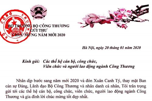 Bộ trưởng Bộ Công Thương gửi thư chúc mừng năm mới 2020