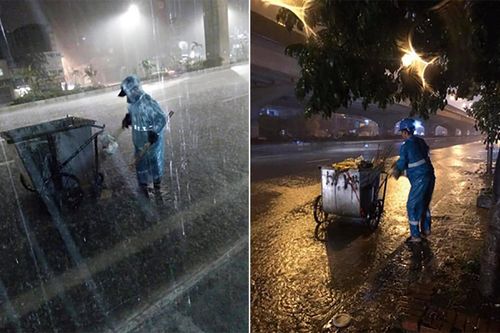 Lao công đội mưa làm việc trong đêm giao thừa khiến nhiều người xót xa
