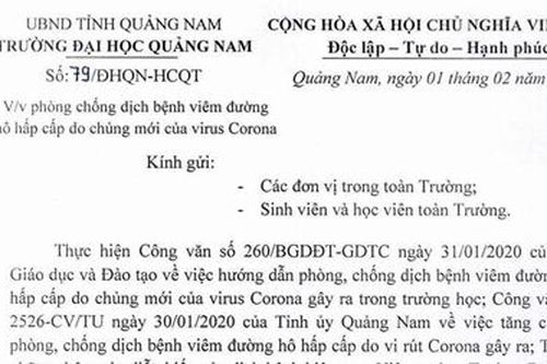 Đại học Quảng Nam cho SV nghỉ Tết thêm 1 tuần để phòng tránh nCoV