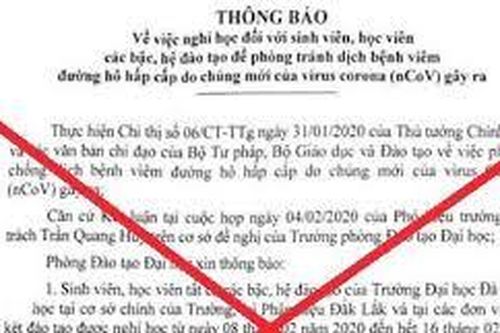 Văn bản 'cho sinh viên Đại học Đà Nẵng nghỉ học' là giả mạo