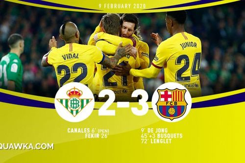 Real Betis 2-3 Barcelona: Messi lập hat-trick kiến tạo, Barca thắng kịch tính