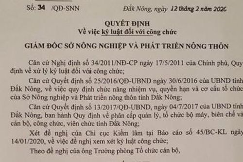 Đắk Nông: Kỷ luật Hạt trưởng Hạt kiểm lâm huyện Cư Jút vì uống rượu, đánh nhau với cấp dưới