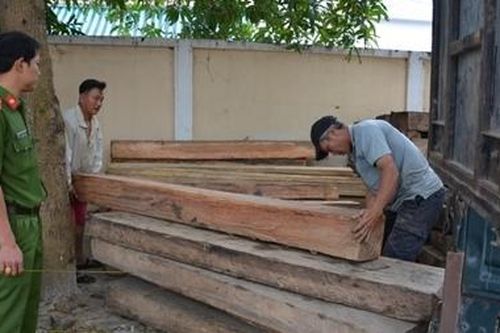Ô tô chở gỗ lậu ngụy trang bằng bao vỏ ve chai