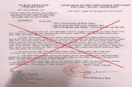 'Văn bản của UBND tỉnh Hà Nam kiến nghị nghỉ học' lan truyền trên mạng là giả mạo