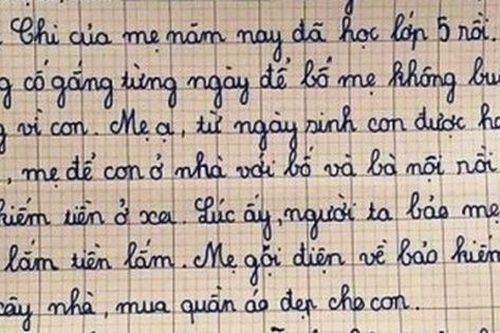 Nghẹn lòng khi đọc bức thư gửi mẹ của em học sinh lớp 5 ở Nghệ An