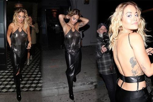 Rita Ora mặc áo yếm mỏng tang, lộ vòng một 'không nội y' chảy xệ