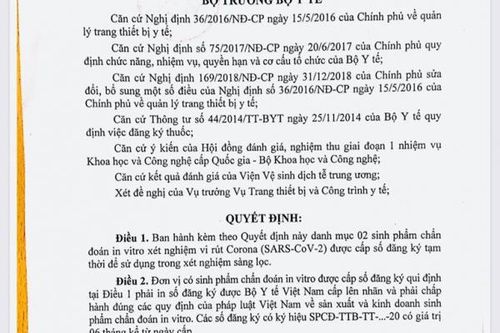 Bộ Y tế cấp số đăng ký 2 sinh phẩm xét nghiệm COVID-19