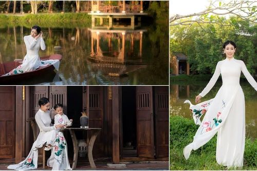 Hà Kiều Anh và con gái thướt tha áo dài