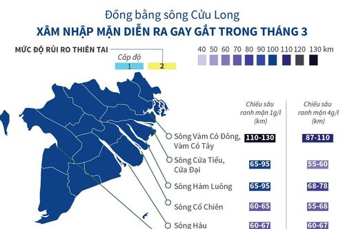 Xâm nhập mặn ở Đồng bằng sông Cửu Long diễn ra gay gắt trong tháng Ba