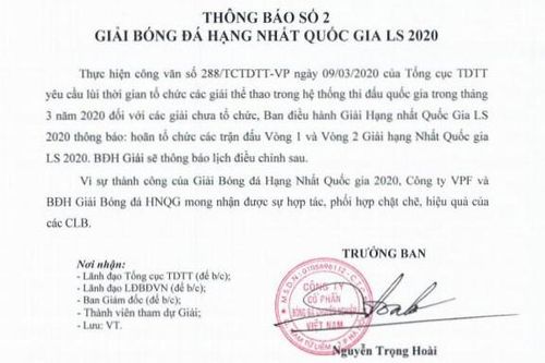 Hoãn giải hạng Nhất quốc gia 2020
