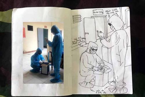 Xúc động tranh vẽ 14 ngày cách ly trong doanh trại của cô gái 18 tuổi