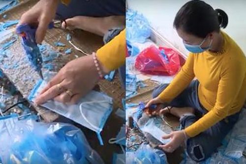 Nghi vấn khẩu trang đã qua sử dụng sản xuất dưới nền nhà bằng súng bắn keo