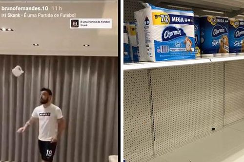 Bruno Fernandes biểu diễn tuyệt kỹ tâng… giấy vệ sinh trong mùa Covid-19