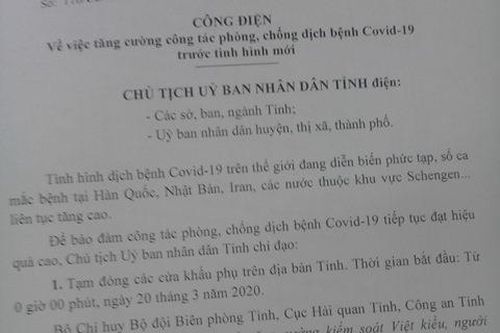 Công điện của Chủ tịch UBND tỉnh về tăng cường công tác phòng, chống dịch bệnh Covid-19 trước tình hình mới