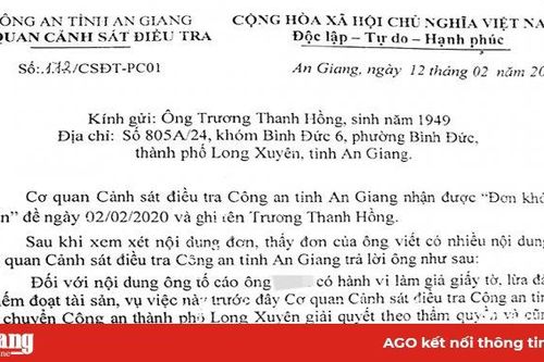Đang tiếp tục xử lý các tố cáo của ông Trương Thanh Hồng