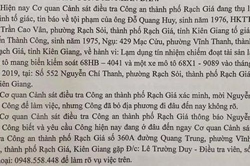 Thông báo truy tìm người bị tố cáo lừa đảo chiếm đoạt tài sản