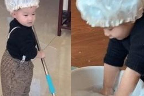 Bé trai 2 tuổi 'gây sốt' trên MXH vì làm việc nhà giúp mẹ vô cùng điêu luyện