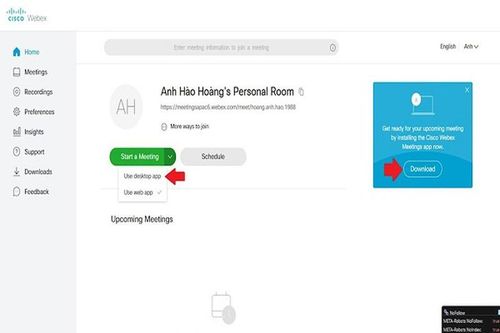 Hướng dẫn họp trực tuyến bằng Webex bản cài trên máy tính và điện thoại