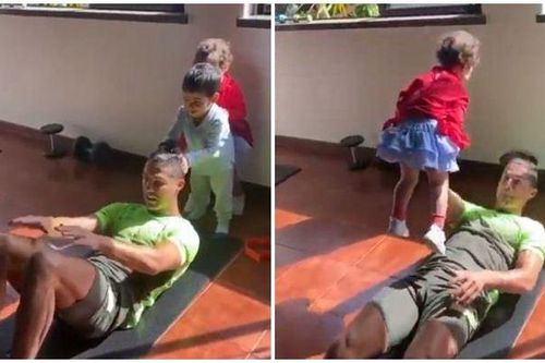 Đang tập thì bị các con phá, Ronaldo hành động khiến fan thích thú