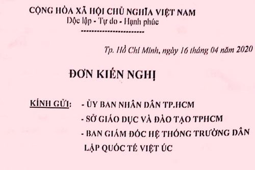Bức xúc về học phí, phụ huynh Trường Việt Úc gửi kiến nghị lên UBND TPHCM