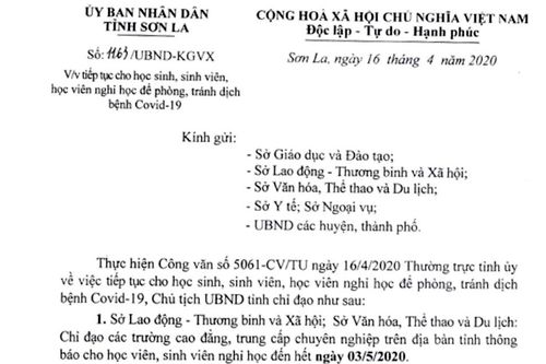 Thông báo về việc tiếp tục cho học sinh, sinh viên, học viên nghỉ học để phòng, tránh dịch bệnh Covid-19