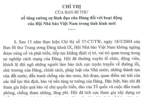 Tăng cường sự lãnh đạo của Đảng đối với hoạt động của Hội Nhà báo Việt Nam trong tình hình mới