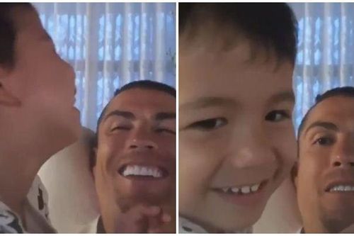 Ronaldo pha trò khiến con trai cười nắc nẻ