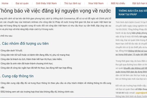 Đại sứ quán Việt Nam tại Pháp thông báo đăng ký nguyện vọng về nước cho công dân Việt Nam giữa đại dịch Covid-19