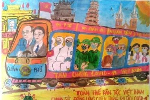 'Chuyến tàu Việt Nam đẩy lùi Covid-19' đạt giải Đặc biệt cuộc thi vẽ tranh thiếu nhi