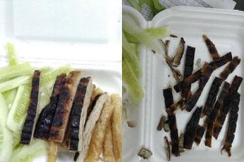 Hí hửng đặt nem nướng Nha Trang để ăn trưa, đến khi mở ra thì cô nàng 'méo mặt' vì nem 'bóng đêm'