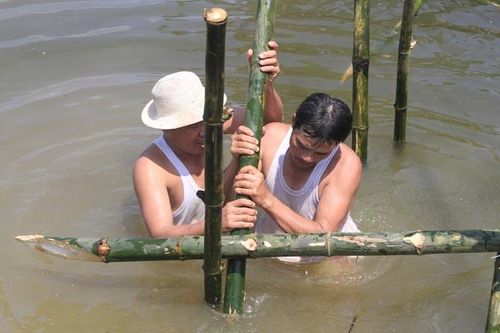 Dân góp tiền làm cầu tre ngăn 'cát tặc' trên sông Bồ