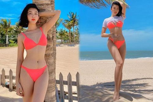 Thúy Ngân 'Gạo nếp gạo tẻ' diện bikini hồng rực bãi biển, dáng nuột nà đáng ghen tỵ