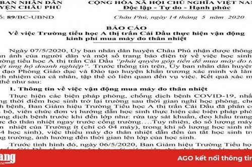 Chấn chỉnh việc Trường Tiểu học 'A' thị trấn Cái Dầu vận động phụ huynh học sinh đóng góp mua máy đo thân nhiệt cầm tay