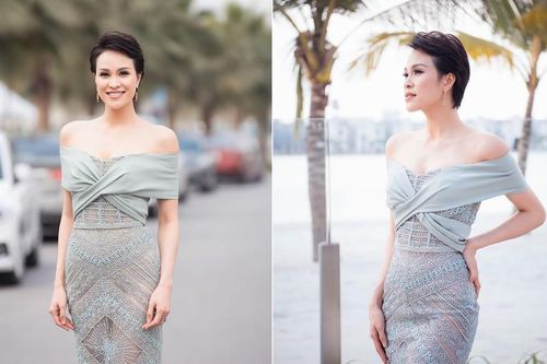 MC Phương Mai mặc váy xuyên thấu, khoe vòng 1 'bỏng mắt' sau 6 tháng sinh con