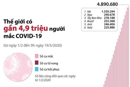 Thế giới có gần 4,9 triệu người mắc COVID-19