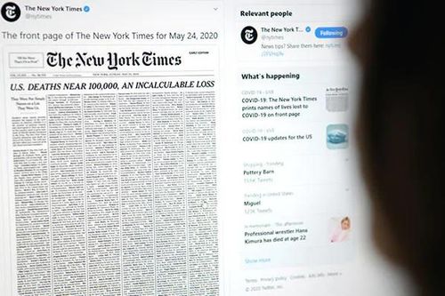 New York Times phủ kín trang nhất bằng tên nạn nhân Covid-19