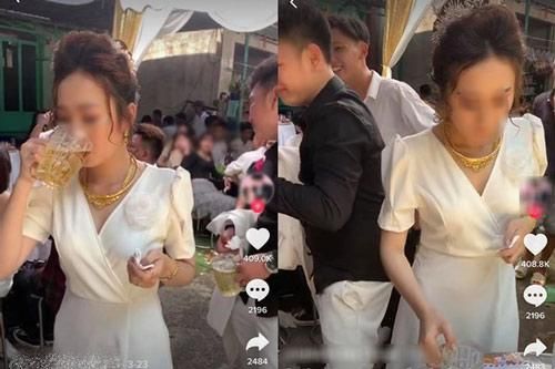 Cô dâu gây xôn xao trên MXH vì thay chồng uống bia để nhận tiền mừng cưới của hội bạn