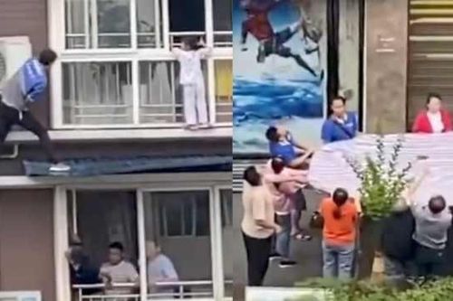 Nghẹt thở xem thợ điều hòa giải cứu bé gái lơ lửng ngoài cửa sổ tầng 6