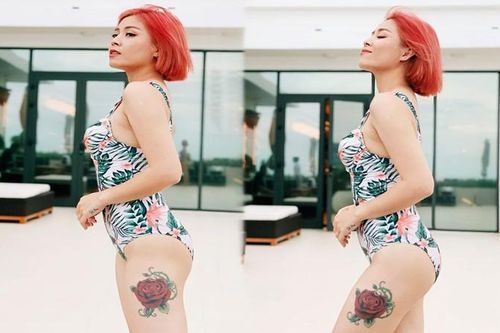 MC Hoàng Linh khoe đường cong sexy với đồ bơi, hình xăm lớn ở đùi thành tâm điểm