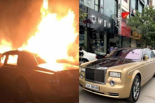 Cận cảnh Rolls-Royce Phantom mạ vàng cháy trơ khung