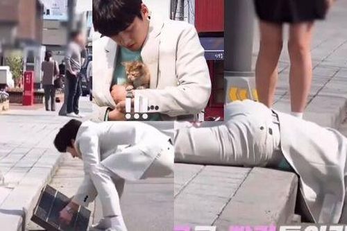Dù mặc cả cây vest trắng, Ji Chang Wook không ngại lật tung nắp cống để cứu bé mèo