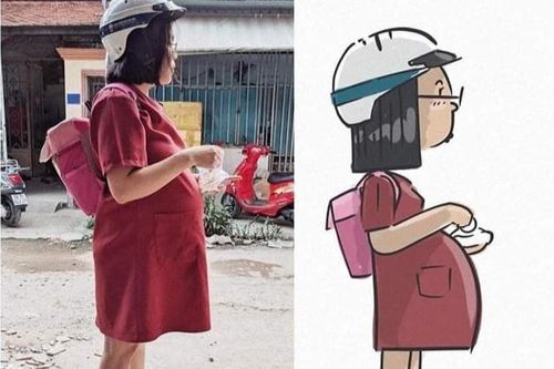 Mẹ bỉm sữa bị chồng chụp lén, vẽ thành bộ tranh bà bầu đáng yêu