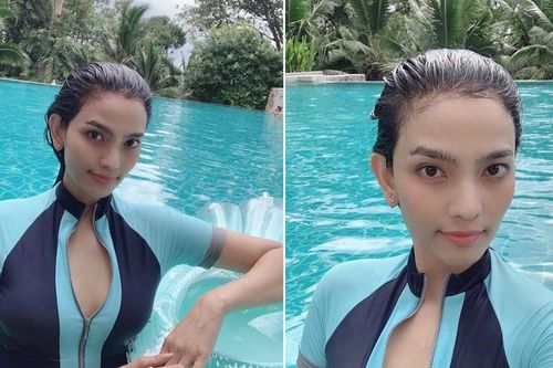 Hiếm khi diện áo tắm, mỹ nhân ăn chay trường Trương Thị May khoe khéo vòng 1 sexy