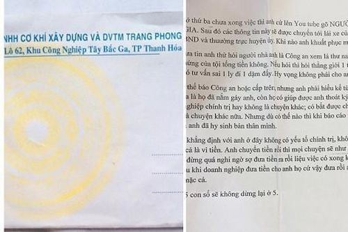 Nội dụng bức thư nhóm tống tiền Phó Chủ tịch UBND thị xã Nghi Sơn